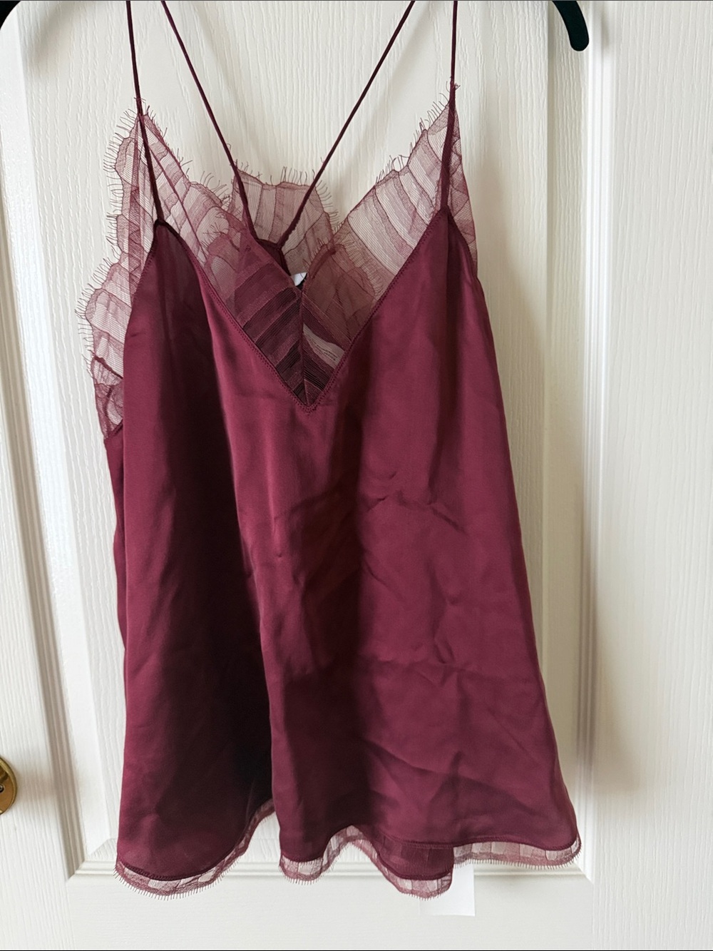 Burgundy Silk Lace-Trim Camisole